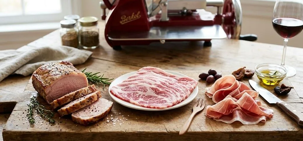 豚肉のローストとスライス・生ハムを並べた盛り合わせのイメージ
